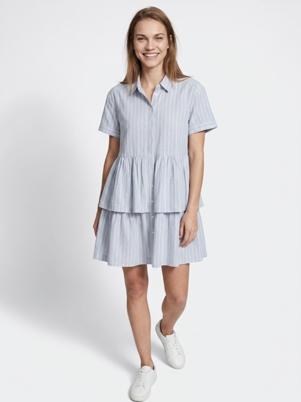Madewell Tiered Resort Shirtdress in Stripe Size Large
